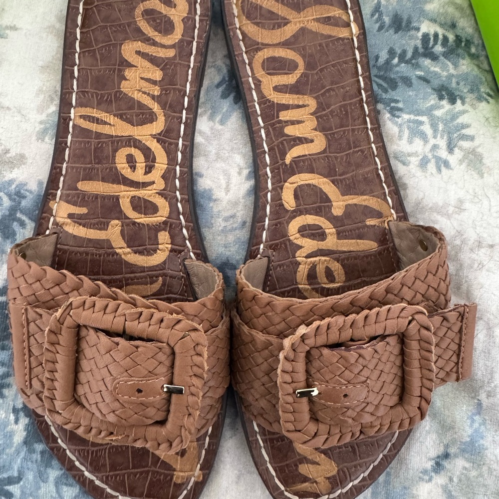 Sam Edelman Gabriela slide, brown woven leather with buckle  9 1/2 pre owned